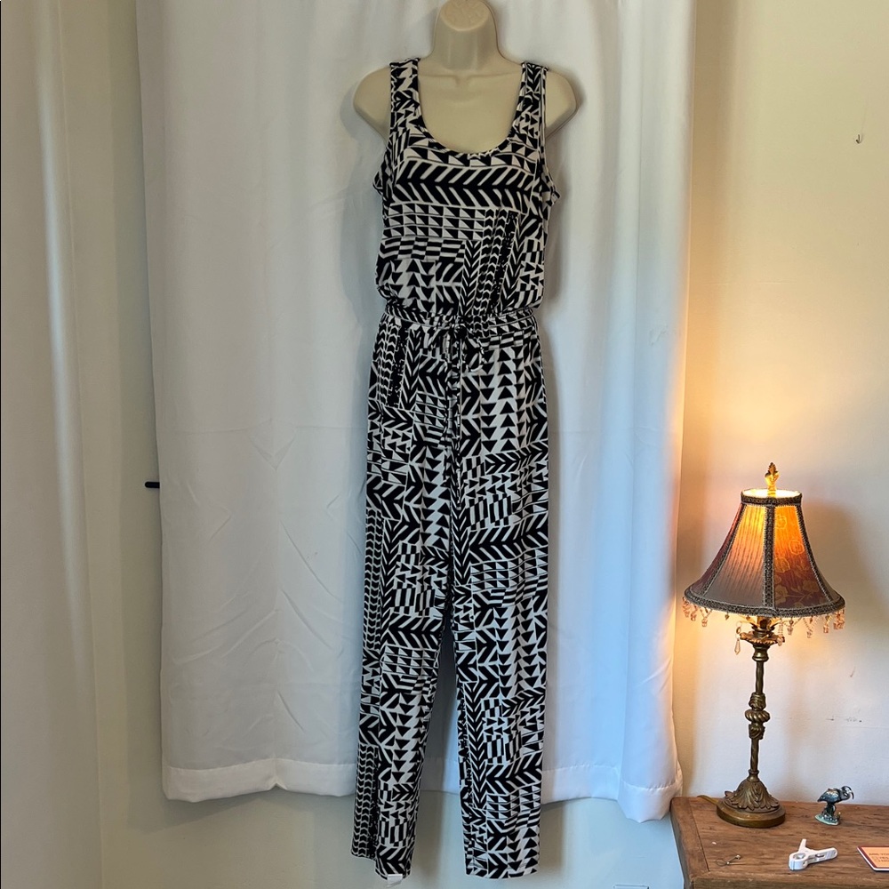 Black & White Calvin Klein Geometric Tank Jumpsuit